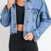 Women's Sweet Sky Blue Medium Wash Chunky Cropped Denim Jacket