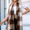 Women's Stylish Brown Plaid Scarf With Tasseled Hem