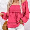 Rose Eyelet Insert Textured Babydoll Top