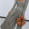 Gray Solid Long Sleeve High Waist Wide Leg Jumpsuit