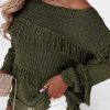 Green Boho Tasseled Knitted Sweater