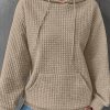 Khaki Quilted Kangaroo Pocket Drawstring Hoodie