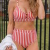 Striped Cross Criss High Waist Bikini Swimsuit - Perfect For A Timeless Summer Vibe