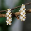 White Faux Pearl Rhinestone Hoop Earrings