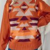 Women's Brown Aztec Knitted High Neck Drop Shoulder Sweater