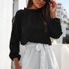 Black Cold Shoulder Bishop Sleeve Blouse