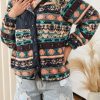 Women's Black Western Colorblock Snap Buttoned Sherpa Jacket