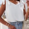 White Tie On Shoulder V Neck Tank Top