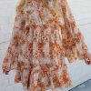 Orange Floral Smocked Waist Dress