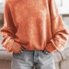 Orange Drop Shoulder Crew Neck Pullover Sweatshirt