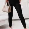 Black Zipper Ribbed Wide Waistband High Rise Leggings