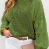 Green Eyelet Drop Shoulder Patchwork Pullover Sweater