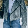 Gray Lapel Collar Open Front Denim Jacket