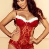 Red Lace Feather Contrast Bowknot Teddy Lingerie