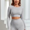 Gray Long Sleeve Seamless Crop Smoke