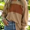 Women's Khaki Colorblock Striped Bishop Sleeve Top