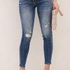 Sky Blue Asymmetric Button Zip Fly Distressed Skinny Jeans