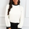 White Color Block Bow Back Mock Neck Blouse