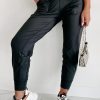 Women's Black Exposed Seam High Waist Pocketed Joggers