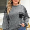 Women's Plus Size Gray Sequin Patchwork Long Sleeve Top