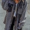 Women's Gray Checked Patchwork Hooded Denim Shacket