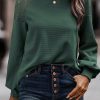 Green Lace Long Sleeve Textured Pullover