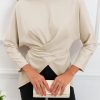 Apricot Lace-up Wrapped Split Hem Solid Long Sleeve Top