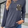 Blue Leopard Patch Detail Long Sleeve Top