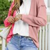 Comfortable And Chic: Women's Long Sleeve Pink Leopard Print Colorblock Top