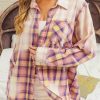 Purple Bleached Plaid Print Exposed Seam Shirt