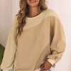 Khaki Irregular Colorblock Patchwork Pullover Sweatshirt