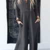 Gray Button Long Sleeve Wide Leg Jumpsuit