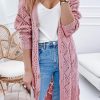 Pink Hollow-out Openwork Knit Cardigan