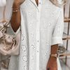 White Eyelet Floral Pattern Shirt Babydoll Dress