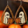 Wooden Water Drop Halloween Earrings