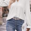 White Lace Eyelet Flounce Sleeve V-Neck Blouse