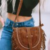 Chestnut Vintage Faux Suede Fringed Saddle Bag