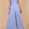 Sky Blue Spaghetti Straps Backless Knot Wide-Leg Jumpsuit