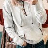 Beige Drawstring Kangaroo Pocket Henley Hoodie