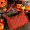 Orange Argyle Quilted Messenger Shoulder Bag