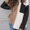 Black Long Sleeve Colorblock Chest Pocket Textured Knit Top