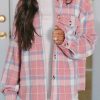 Pink Plaid Flap Pocket Flannel Shacket