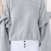 Gray Pearl Embellished Ruffle Wide Sleeve Sweater