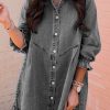 Gray Buttoned Long Sleeve Denim Mini Dress