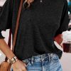 Black Smocked 3/4 Sleeve Casual Loose Top