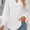 Women's Sweet Style White Split Neck Textured Loose Blouse