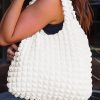 White Textured Knitted One Shoulder Bag