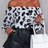 Leopard Off Shoulder Long Sleeve Blouse