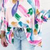 Multicolor Brushstroke Graffiti Print Dolman Sleeve Blouse