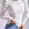 White Jacquard Textured Puff Sleeve O-Neck Top